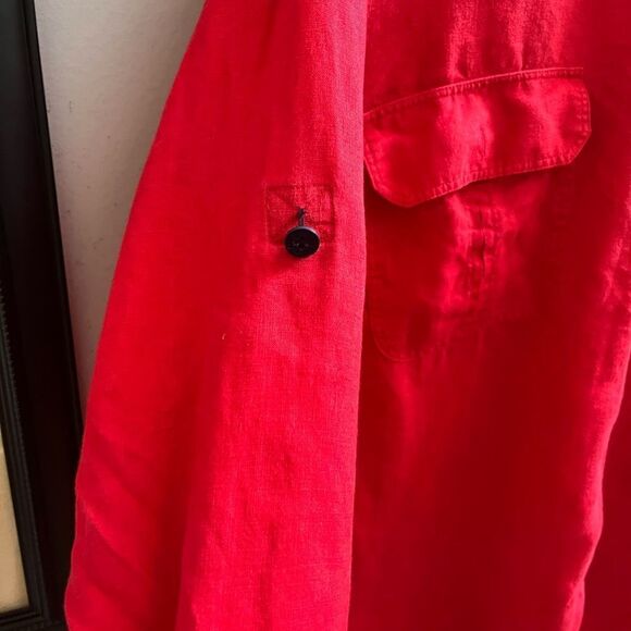 Lauren Ralph Lauren Red Anchor Linen Button Down Shirt sz 3X - Picture 3 of 7